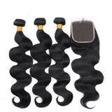 3 Bundle Deals With 4*4 Transparent Closure Body Wave Virgin Human Hair Natural Black