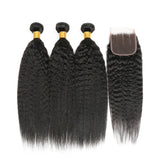 3 Bundle Deals With 4*4 Transparent Closure Kinky Straight Virgin Human Hair Natural Black