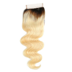 #1B613 Body Wave 4x4 Human Hair Blonde Transparent Closure