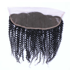 Deep Curly 13x4 Virgin Human Hair Natural Black Transparent Frontal