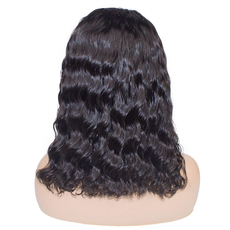 Bob Style Natural Wave 13*4 Transaprent Frontal Lace Wig Natural Black #1B