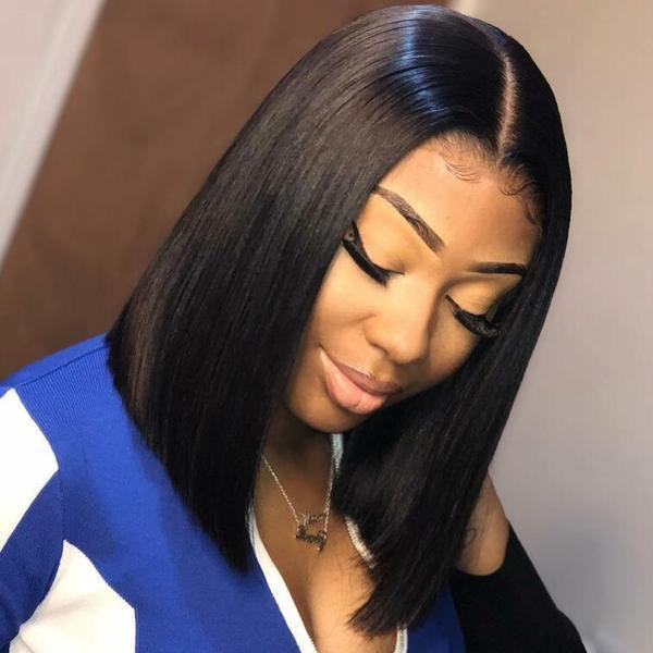 Bob Style Straight 13*4 Transaprent Frontal Lace Wig Natural Black #1B