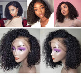 Bob Style Water Wave 13*4 Transaprent Frontal Lace Wig Natural Black #1B