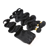 3 Bundle Deals With 4*4 Transparent Closure Body Wave Virgin Human Hair Natural Black