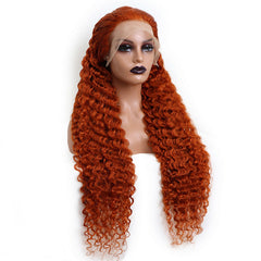 #350 Orange Ginger  13x4  Transparent Frontal Lace Wig Deep Wave Color Wig