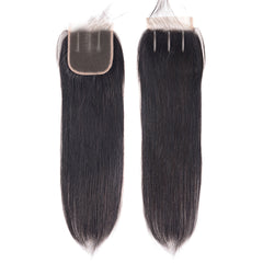 3 Bundle Deals With 4*4 Transparent Closure Straight Virgin Human Hair Natural Black