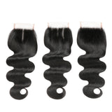 3 Bundle Deals With 4*4 Transparent Closure Body Wave Virgin Human Hair Natural Black