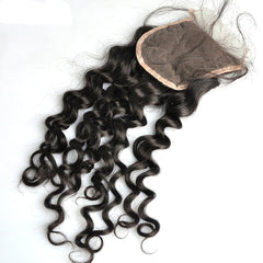 3 Bundle Deals With 4*4 Transparent  Closure Italy Curly Virgin Human Hair Natural Black