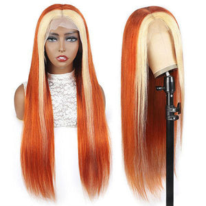 Blond Front/Orange Back 613/#350 Highlight  13x4  Transparent Frontal Lace Wig Straight Color Wig