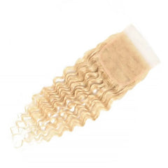 #613 Deep Wave 4x4 Human Hair Blonde Transparent Closure