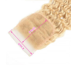 #613 Deep Wave 4x4 Human Hair Blonde Transparent Closure