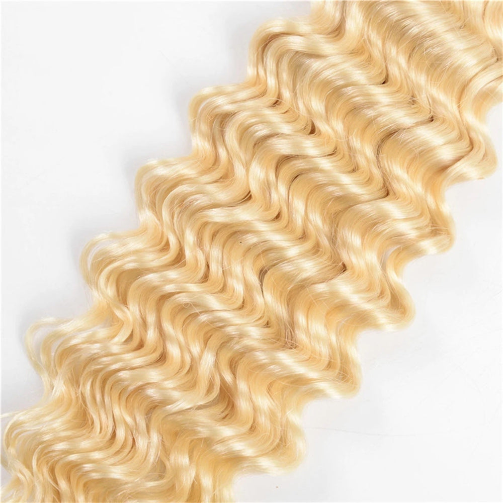 #613 Deep Wave 13x4 Human Hair Blonde Transparent Frontal