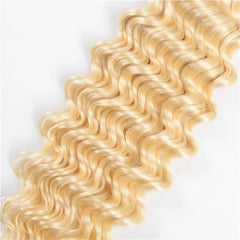 #613 Deep Wave 13x4 Human Hair Blonde Transparent Frontal