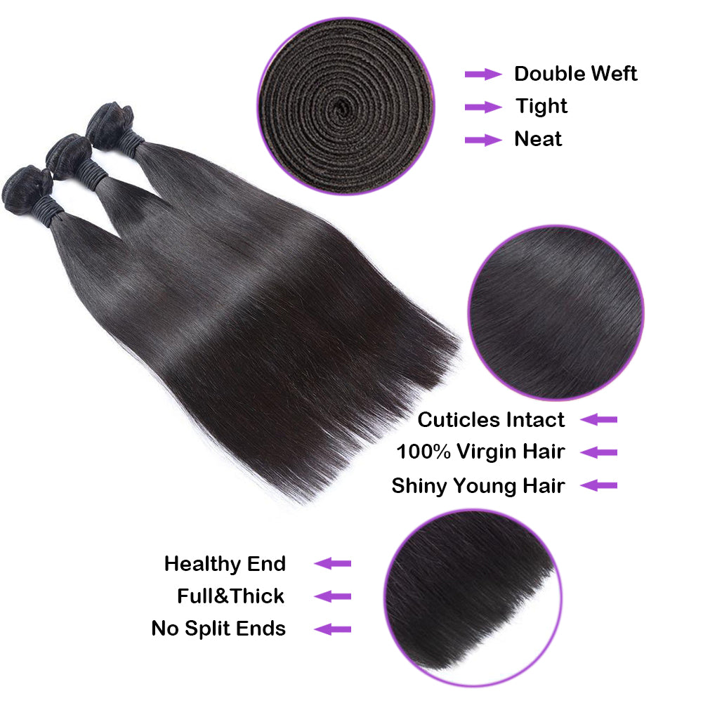 3 Bundle Deals Straight Virgin Human Hair Natural Black