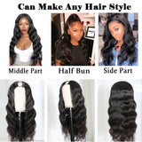 Body Wave #1B Natural Black U Part Wigs 100% Virgin Human Hair 180% Density