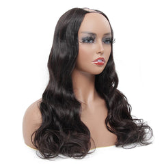 Body Wave #1B Natural Black U Part Wigs 100% Virgin Human Hair 180% Density