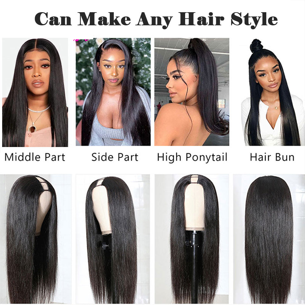 Straight #1B Natural Black U Part Wigs 100% Virgin Human Hair 180% Density