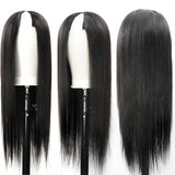 Straight #1B Natural Black V Part Wigs 100% Virgin Human Hair 180% Density