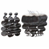 3 Bundle Deals With 13*4 Transparent Frontal Body Wave Virgin Human Hair Natural Black