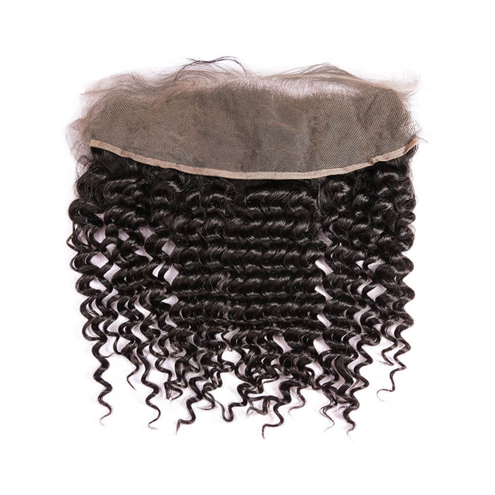 3 Bundle Deals With 13*4 Transparent Frontal Deep Curly Virgin Human Hair Natural Black