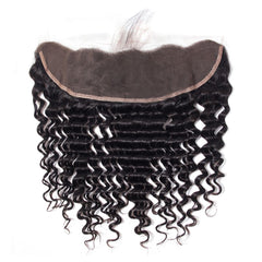 3 Bundle Deals With 13*4 Transparent Frontal Deep Wave Virgin Human Hair Natural Black