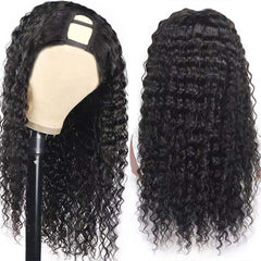 Deep Wave #1B Natural Black U Part Wigs 100% Virgin Human Hair 180% Density