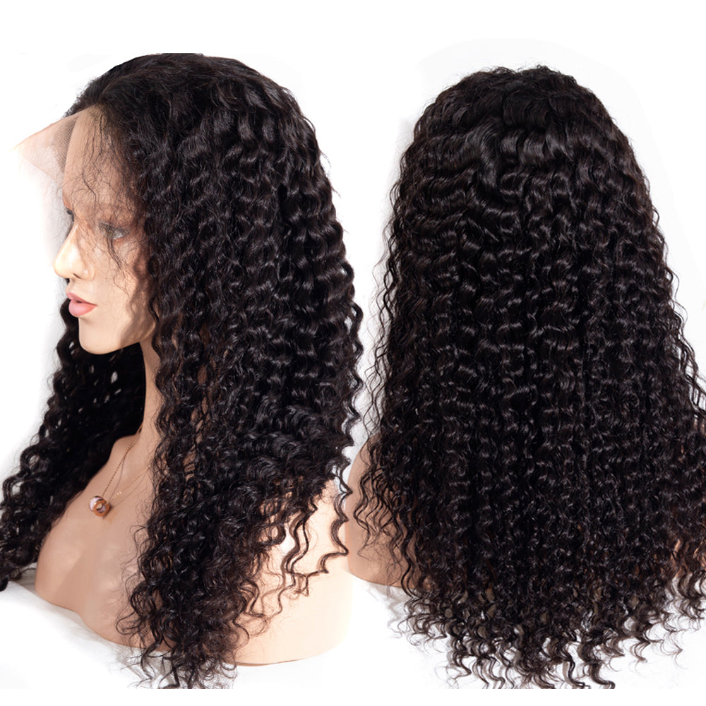 Deep Wave 13x4 Transparent Frontal Lace Wig Natural Black 180% Density