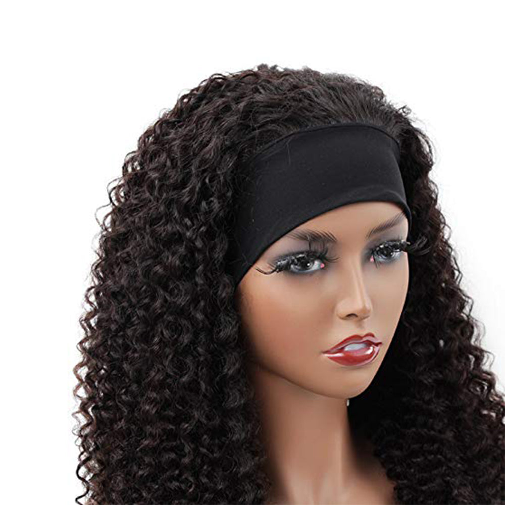 Kinky Curly Glueless Headband Wig Natural Black 180% Density