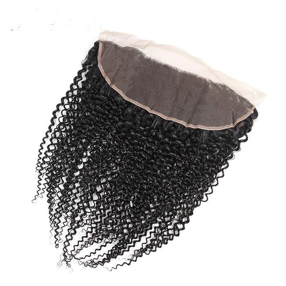 3 Bundle Deals With 13*4 Transparent Frontal Kinky Curly Virgin Human Hair Natural Black