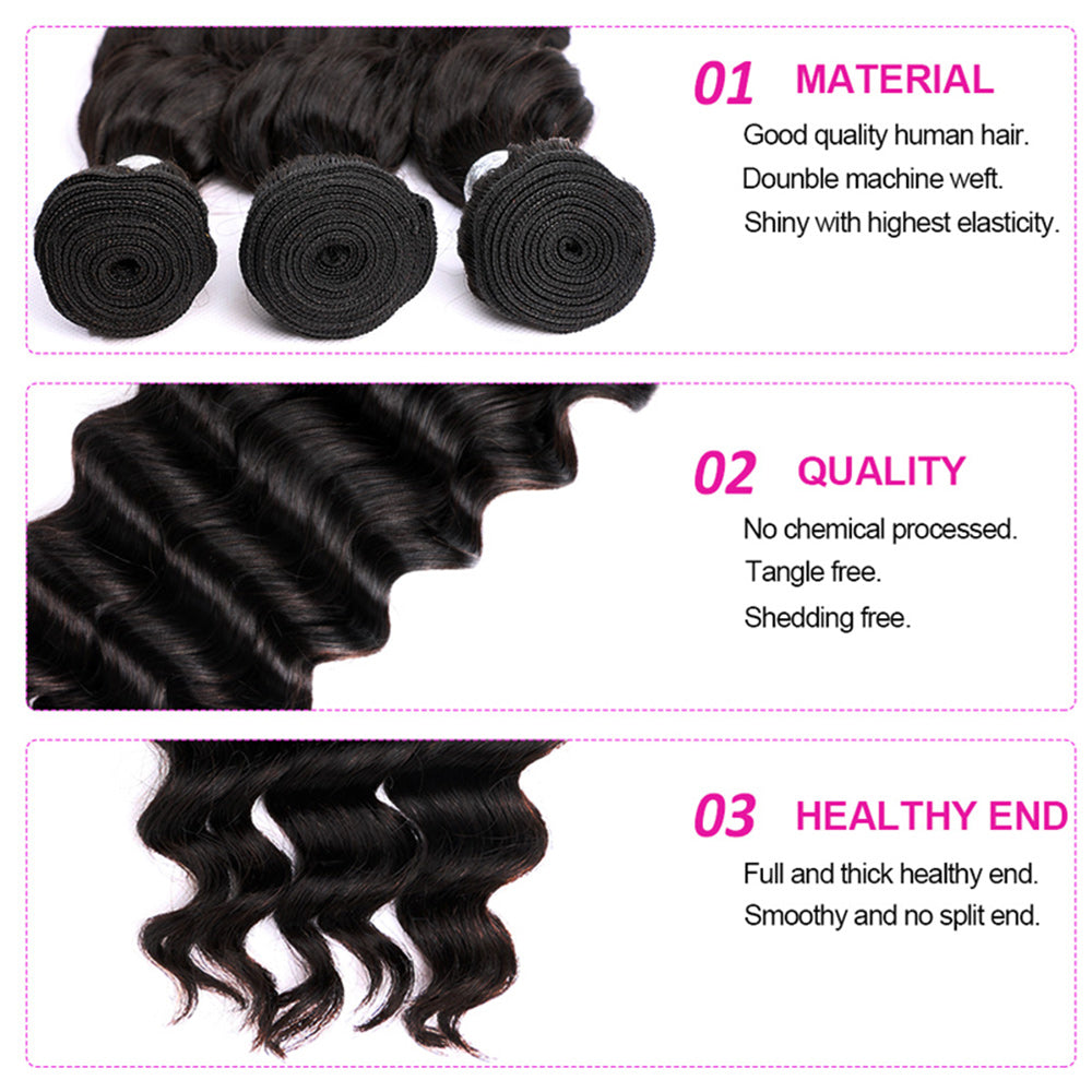 Loose Deep Curly Virgin Human Hair Natural Black Bundles (100 grams)