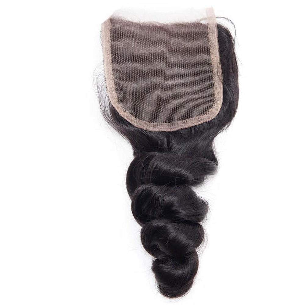 3 Bundle Deals With 4*4 Transparent  Closure Loose Wave Virgin Human Hair Natural Black