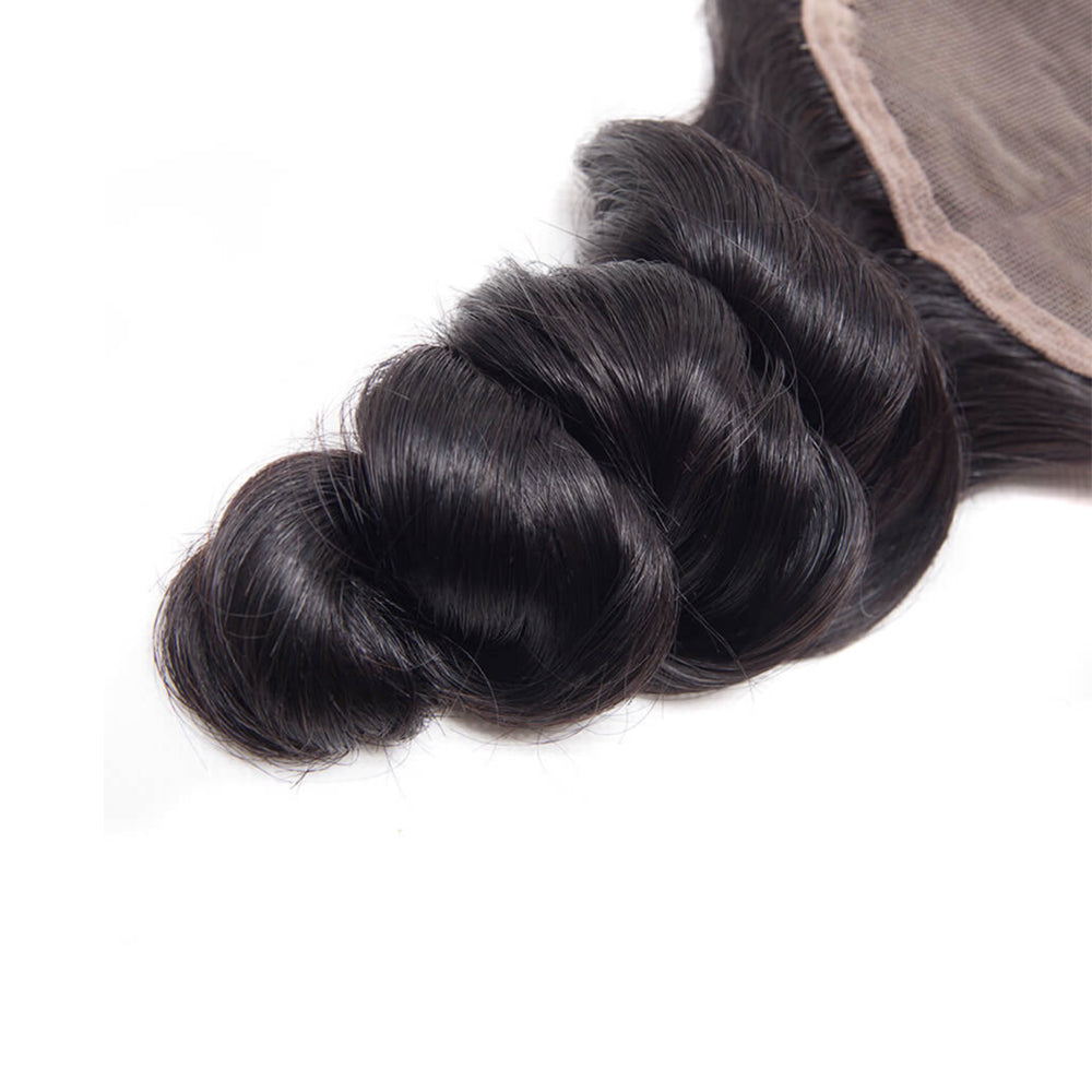 3 Bundle Deals With 4*4 Transparent  Closure Loose Wave Virgin Human Hair Natural Black