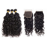 3 Bundle Deals With 4*4 Transparent Closure Natural Curly Virgin Human Hair Natural Black