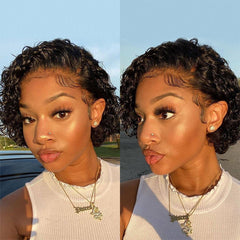 bob style curly pixie cut curly human hair lace wig