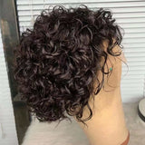 Bob Style Curly Pixie Cut Human Hair Lace Wig  Natural Black #1B