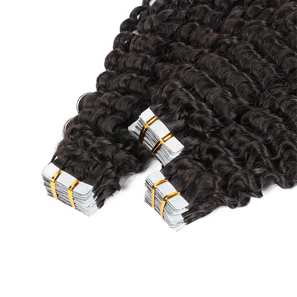 Deep Wave Virgin Human Hair  Tape In Natural Black (20pcs/50grams)