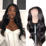 180% Density Body Wave 4x4 Transparent Closure Lace Wig Natural Black