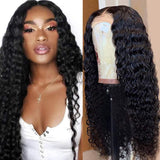 180% Density Deep Wave 4x4 Transparent Closure Lace Wig Natural Black