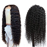 180% Density Deep Wave 4x4 Transparent Closure Lace Wig Natural Black