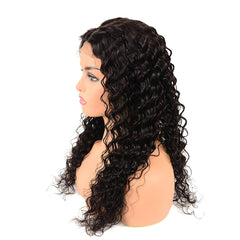 180% Density Deep Wave 4x4 Transparent Closure Lace Wig Natural Black