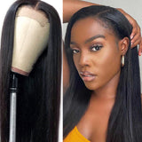 180% Density Straight 4x4  Transparent Closure Lace Wig Natural Black