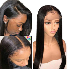 180% Density Straight 4x4  Transparent Closure Lace Wig Natural Black