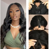 Body Wave #1B Natural Black V Part Wigs 100% Virgin Human Hair 180% Density